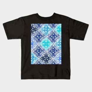 Blue Painted Moroccan Tile Pattern Kids T-Shirt